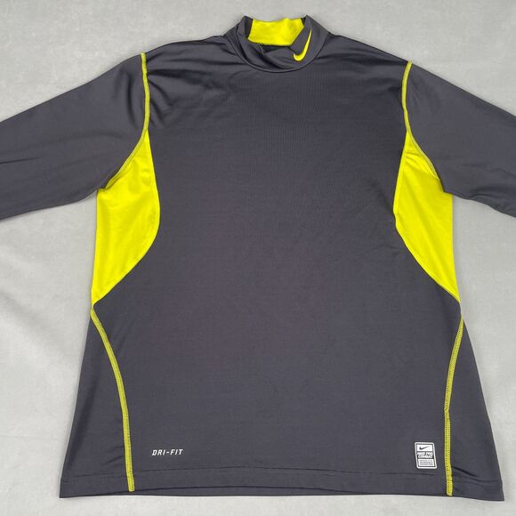 Nike Pro Combat Compression L/S Shirt Mens XL Fitted Dri-Fit Neon Yellow Gray - Picture 3 of 6